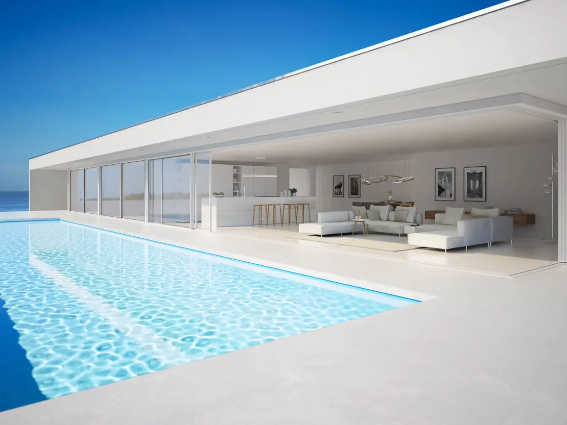 Seamless white terrace and outdoor living area
